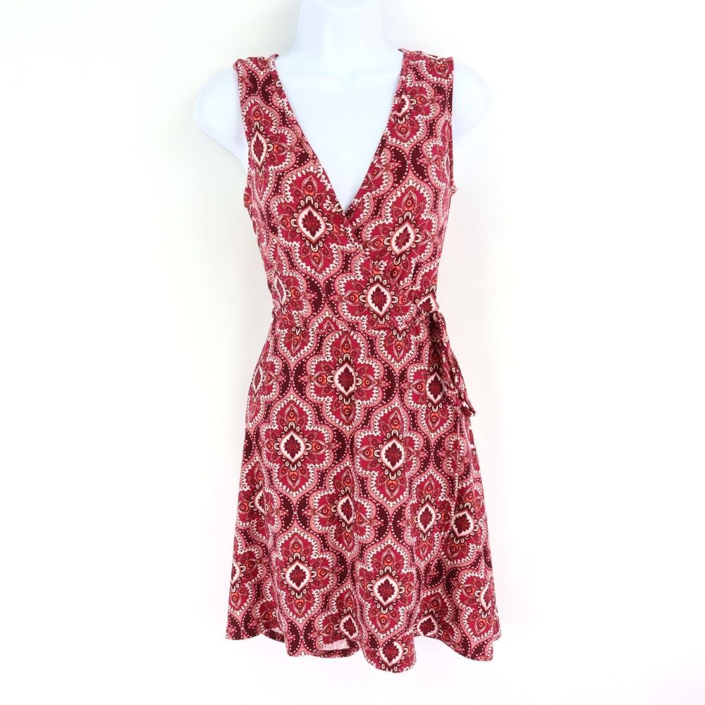 Derek‎ Heart A-Line Dress Womens Size S Multicolor Paisley V-Neck Waist Tie Soft